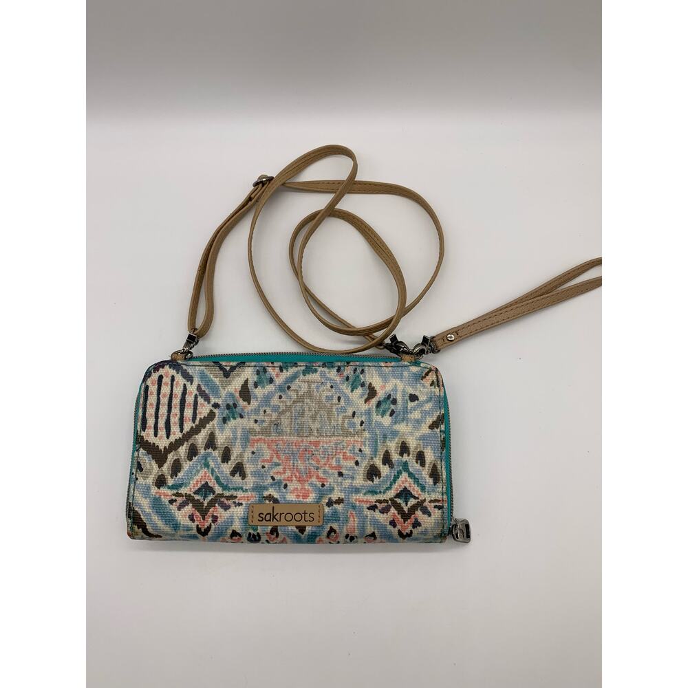 Sakroots Crossbody Purse Tech Wallet Teal Pattern